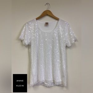 White Sequin Anne Klein Top L